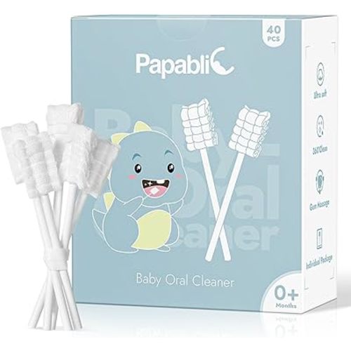 Papablic Baby Tongue Cleaner, Baby Oral Cleaner, Disposable Infant Mouth Cleaner Newborn, Upgrade Gum Cleaner with Paper Handle or Infants Ages 0-2 Years, 40 Pack
