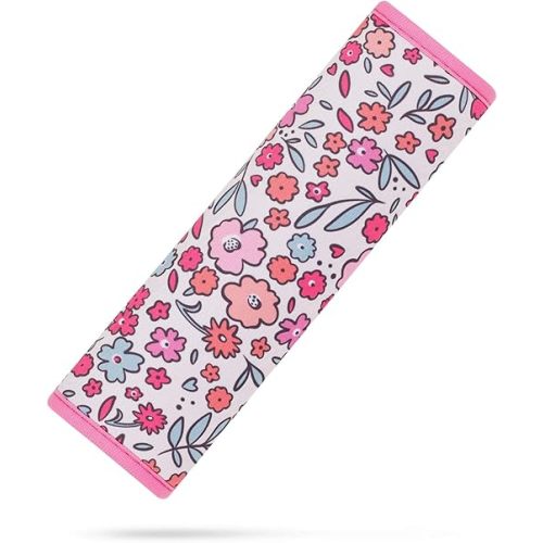 YR Seat Belt Cover for Kids, Soft Comfort Seat Belt Cushion for Children, Cute Cartoon Pattern Car Seat Belt Pads Cover for Girls and Boys, 1 Pack (Pink Floral)