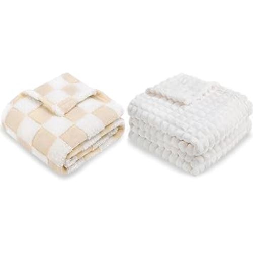 HOMRITAR Checkered Baby Blanket for Boys Girls Warm Cozy Reversible Checkerboard Toddlers Blanket, Fluffy Fuzzy Plush Lightweight Bed Blanket with Chessboard Grid Design 380GSM