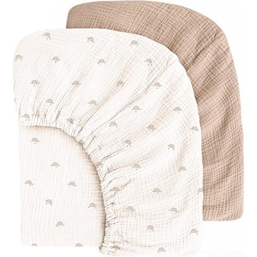 Muslin Cotton Crib Sheets - Neutral Fitted Sheets for Standard Crib& Toddler Mattress Soft and Breathable Baby Sheets for Boys and Girls - 28"x52"