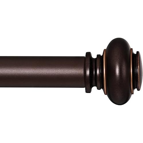 Bronze Curtain Rods for Windows 66 to 120 Inches Adjustable Decorative 1 Inch Diameter Single Window Curtain Rod Set with Classic Finials, Bronze with Gold Finishing