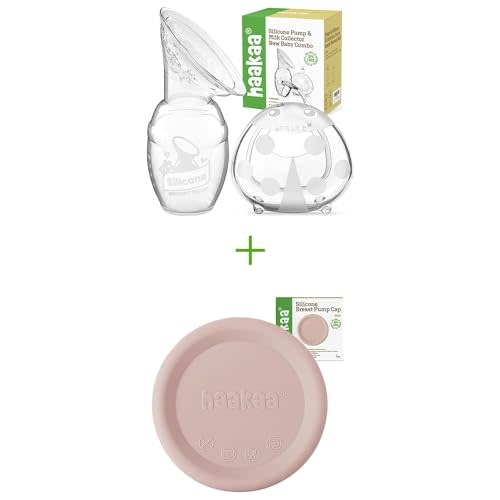 haakaa Manual Breast Pump 4oz/100ml and Ladybug Milk Collector 2.5oz/75ml and Silicone Cap (Blush) Combo