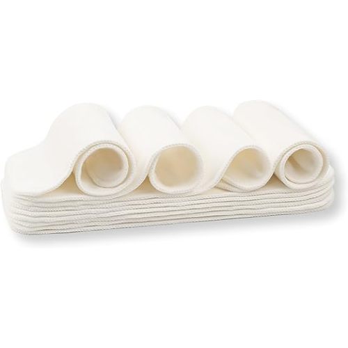 Nora's Nursery 5-Layer Cotton Inserts – 10 Pack with Snaps | Super Absorbent, Reusable & Washable Diaper Liners | Leak-Proof Cloth Diaper Inserts for Overnight Comfort and Protection
