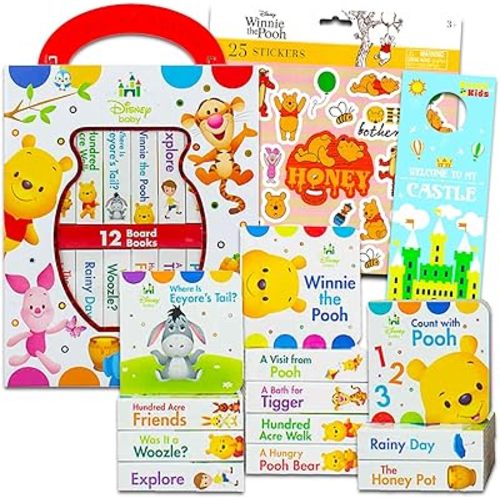 Disney Baby Winnie The Pooh My First Board Books Set - Bundle with 12 Winnie The Pooh Board Books for Toddlers, Kids Plus More | Winnie The Pooh Educational Toys