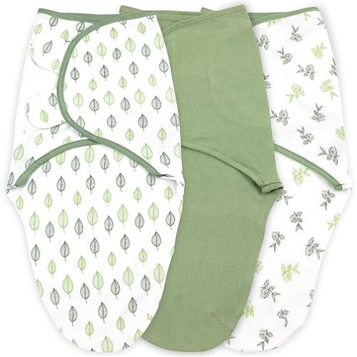 Bublo Baby Swaddles for Newborns – 3-Pack Infant Swaddles 0-3 Months – Adjustable Swaddle Sleep Sack – Soft Organic Cotton Baby Wrap for Safe & Cozy Sleep (Green Leaf)