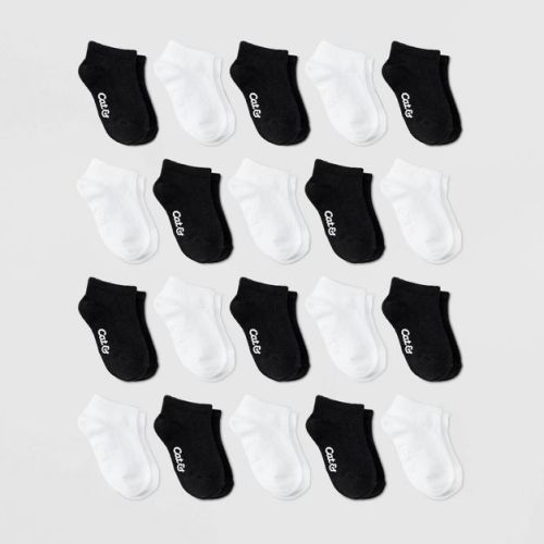 Baby 20pk Low Cut Socks - Cat & Jack™ Black/White 6-12M: Nonslip Grippers, Flat Seams, Knit Fabric