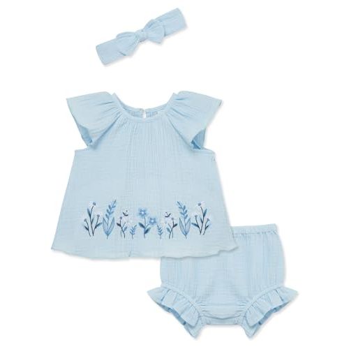 Little Me Clothes for Baby Girls' Gauze Sunsuit and Headband Set, 3-12 Months
