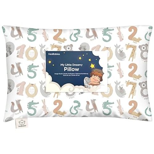 Toddler Pillow with Pillowcase - 13x18 My Little Dreamy Pillow, Organic Cotton Toddler Pillows for Sleeping, Kids Pillow, Travel Pillows, Mini Pillow, Nursery Pillow, Toddler Bed Pillow (Wild Count)