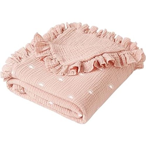 Konssy Flounce Muslin Baby Blankets, Cotton Crib Blanket for Baby Infant Toddler, Super Soft and Lightweight Nursery Blankets 40"x36" (Sun)