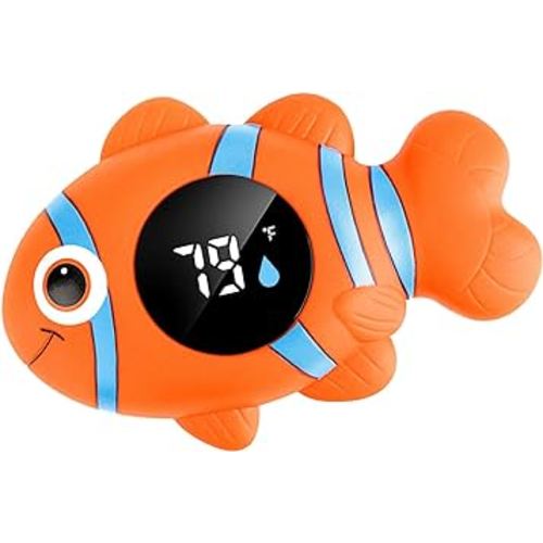 Baby Bath Thermometer,The Infant Baby Bath Floating Toy, Safety Temperature Water Thermometer, Baby Temperature Warning, LED Display Warning Thermometer, Baby Bath Essentials (Clownfish)