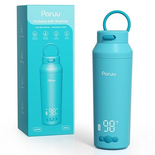 Paruu Portable Bottle Warmer for Travel, Easy-Clean Wide Mouth, Portable Milk Warmer with Fast Heating for Night Feeding, 7-Temp Control, Large 12oz Capacity, Ideal Gifts for New Parents, Blue
