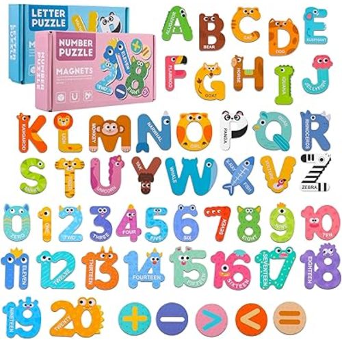 Magnetic Letters and Numbers, 52 Pieces Colorful Fridge Magnets for Toddlers 3-5, 26 Uppercase Magnetic Letters 21 Numbers 5 Symbols, for Kids Toddlers Preschool Spelling Learning