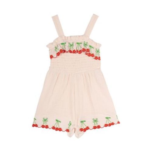 Baby Girls Gauze Knit Cherry Embroidered Romper