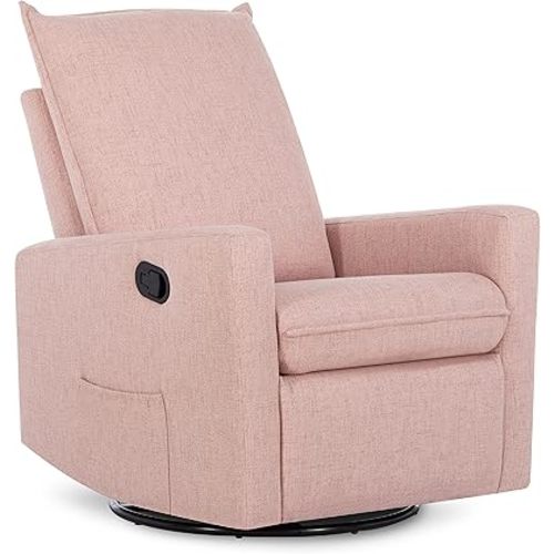 Evolur Faye Upholstered Seating Glider Swivel in Rose, Greenguard Gold Certified Modern Nursery Chair, Recliner with Side Pockets, Tool-Free Assembly, Easy to Clean