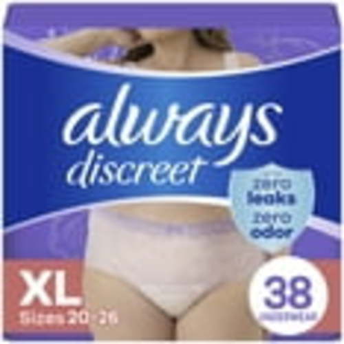 Always Discreet Adult Incontinence Underwear for Women and Postpartum Underwear, XL, Up to 100% Bladder Leak Protection, 38 CT