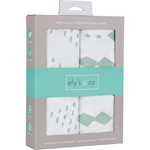 Ely's & Co. Pack N Play Fitted Playard Sheets - Breathable 100% Jersey Knit Cotton - Unisex Mini Crib Mattress Cover - Grey Sage Diamond - 2 Pack Set