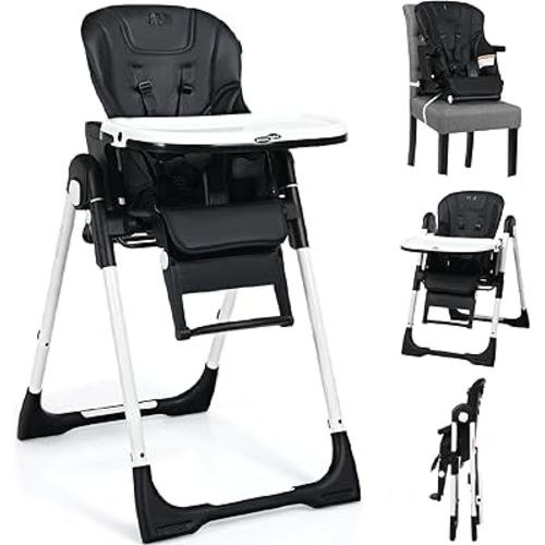 INFANS 4 in 1 High Chair–Booster Seat, Convertible Highchair w/Adjustable Height and Recline, Removable Tray, Detachable Cushion, Installation-Free, Simple Fold for Baby, Infant & Toddler, Black