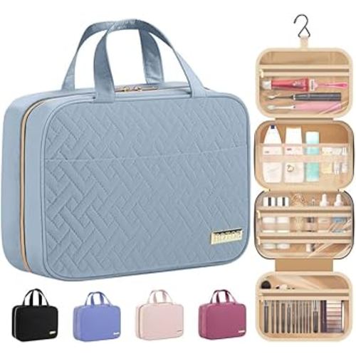 HOTOR Travel Toiletry Bag w/Hanging Hook - Spacious Toiletry Bag Essentials for Women & Men, Makeup Bag/Big Comparment, Waterproof for Travel Accessories, Medium, Light Blue