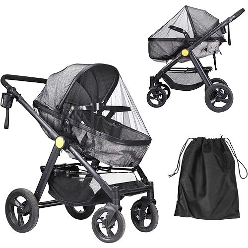LIHAO Mosquito Net for Stroller Baby Net with Storage Bag Breathable & Visible Cover Netting for Strollers, Bassinet, Car Seat, Travel Gear (Black)