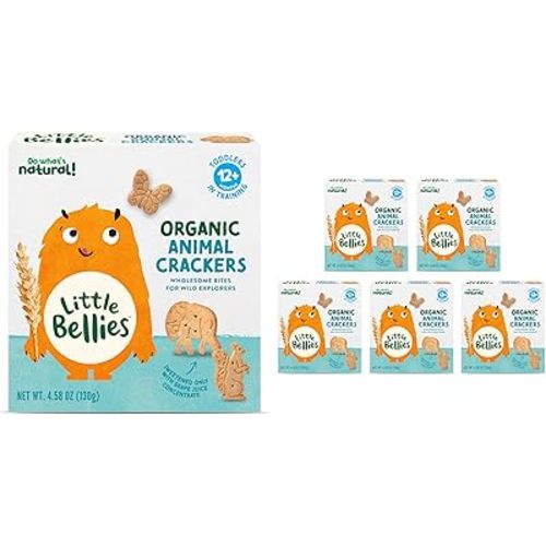 Little Bellies Organic Animal Crackers Toddler Snack (Pack of 5 x 4.58 oz Individual Packs)