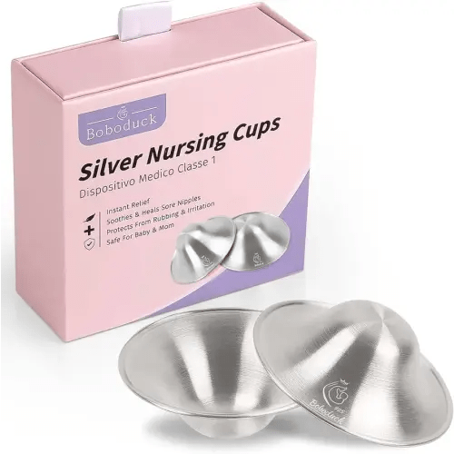 Boboduck The Original Silver Nursing Cups - Nipple Shields for Nursing Newborn, Newborn Breastfeeding Essentials Must Haves for Soothe and Protect Your Nursing Nipples - 925 Silver (Regular Size)