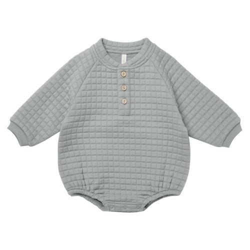 Organic Henley Bubble Romper, Dusty Blue