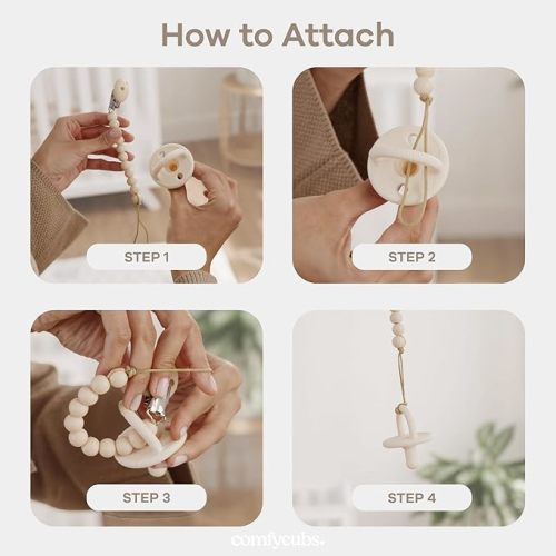 Comfy Cubs Pacifier Clips 2 Pack - 100% Food Grade Silicone Baby Pacifier Clips, BPA & PVC Free - CPSIA Certified, Lightweight and Flexible Baby Gifts - Beige, Light Beige & White