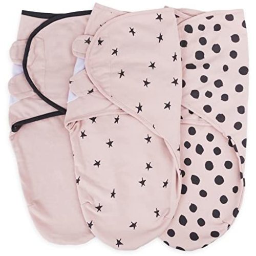 Adjustable Swaddle Blanket Infant Baby Wrap Set 3 Pack 0-3 Months by Ely's & Co. (Blush Pink, 0-3 Months)