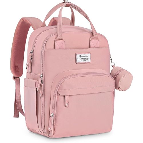 RUVALINO Diaper Bag Backpack, Multifunction Travel Back Pack for Girls, Maternity Baby Changing Bags with Changing Pad for Mom, Large Capacity, Waterproof and Stylish, Pink