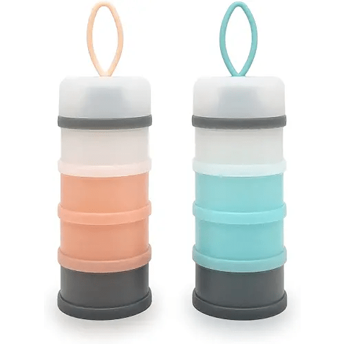 Baby Formula Dispenser, Portable Milk Powder Dispenser Container, Baby Feeding Travel Storage Container, Non-Spill Stackable Baby Snack Storage Container, BPA Free, 4 Compartments, 2 Packs