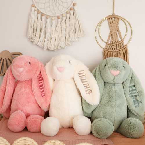 Personalized Newborn Bunny Gift with Embroidered Name — Soft Stuffed Plush Rabbit, Custom Baby Shower Keepsake, Ships Fast