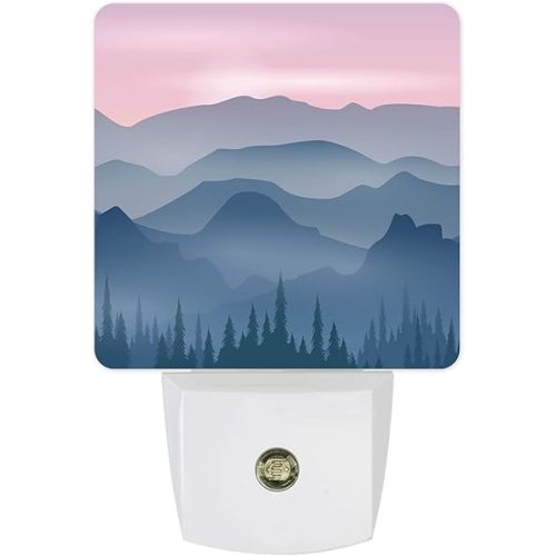 Night Light for Kids, Purple Sky Tall Mountains Trees Silhouette LED Night Light Plug into Wall with Light Sensors Dusk to Dawn, Nightlight for Children Girls Baby Room Nursery Stairs Hallway Decor