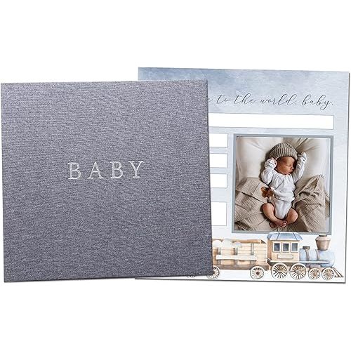 Peachly Baby Boy Memory Book | Baby Book First Year Baby Book Keepsake for Milestones | Baby Books First Year Memory Book | Simple Baby Scrapbook for Boy Milestones | Grey Linen - Finn