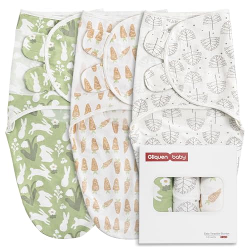GLLQUEN BABY Swaddle Blanket Sleep Sacks for Newborn - Baby Swaddles 0-3 Months, 3-Pack Newborn Swaddling Sack, Cute Rabbit,Swaddle Wrap, Baby Essentials, Registry & Gift (Small/Medium)