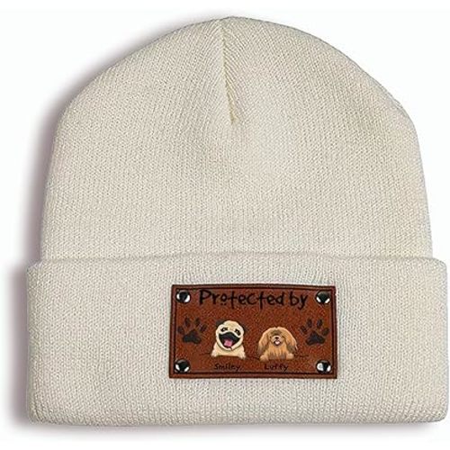 Gossby Personalized Baby Beanie Hat with Vegan Leather Patch - Custom Gift for Infant, Newborn, Baby, Toddler, Kid - 3 Sizes