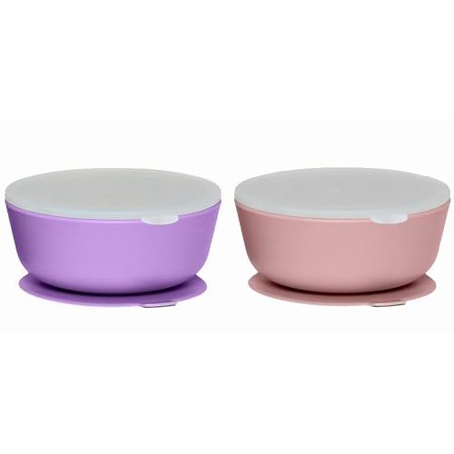 WeeSprout Suction Bowls for Baby & Toddlers (Set of 2) - 100% Silicone w/Plastic Lid - Leak Proof Feeding Supplies - Dishwasher & Microwave Safe Infant Dinnerware w/Extra Strong Base