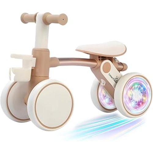 Balance Bike with Light-Up Wheels for Toddlers, 18+ Months, Adjustable Handle Bars & Seat, Sippy Cup Holder Basket, Modern Chic Design, Lightweight & Durable