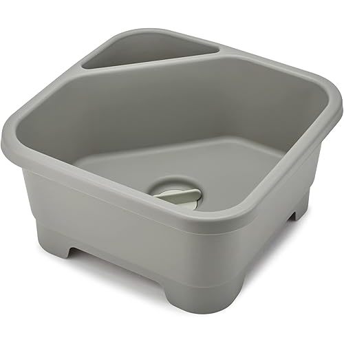 Joseph Joseph Duo Square Wash Dish Basin for Kitchen and RV Basin with Cutlery, Sponges and Brushes Compartment, Grey