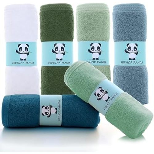 HIPHOP PANDA Baby Washcloths, Rayon Made from Bamboo - 2 Layer Ultra Soft Absorbent Newborn Bath Face Towel - Reusable Baby Wipes for Delicate Skin - Sage and Teal, 6 Pack