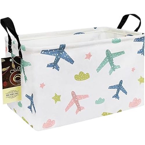 HUNRUNG Rectangle Storage Basket Cute Canvas Organizer Bin for Pet/Children Toys, Books, Clothes Perfect for Rooms/Playroom(REC-Color Aircraft)