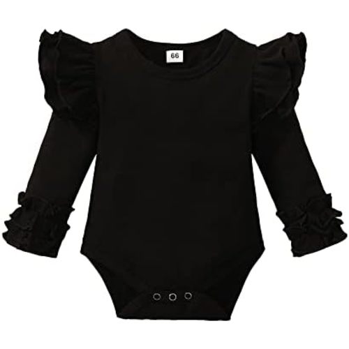 Baby Girls Ruffle Long Sleeve Bodysuit Infant Girl One Piece Romper Toddler Girl Solid Color Jumpsuit