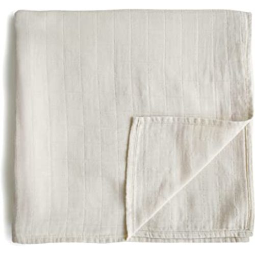 mushie Muslin Baby Swaddle Blanket | 100% Organic Cotton (Fog)
