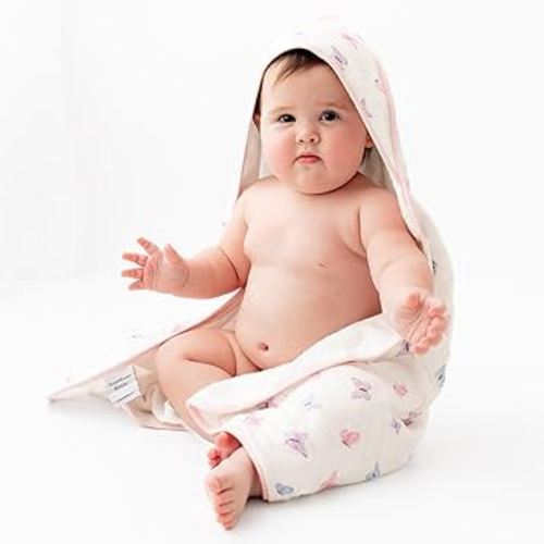 Bamboo Viscose Baby Hooded Towel & Washcloth Set for Babies and Toddlers, Butterfly, Soft & Absorbent