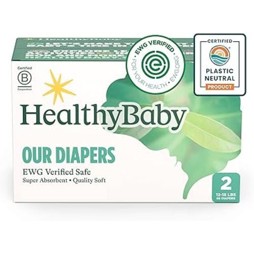Our Diapers | EWG Verified Safe & Plant-Based Diapers | Leak Protection | Soft Organic Cotton Shell | Chlorine-Free Diaper for Sensitive Skin | Size 2 (12-18 lbs) 66 Count