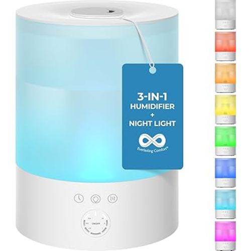 Amazon.com: Everlasting Comfort 2.5L Top Fill Humidifiers for Bedroom - Quiet Easy to Fill & Clean, 24HR Runtime, Night Lights, Timer, Ultrasonic Cool Mist Humidifier, Auto Shut-Off, Essential Oil Diffuser : Home & Kitchen