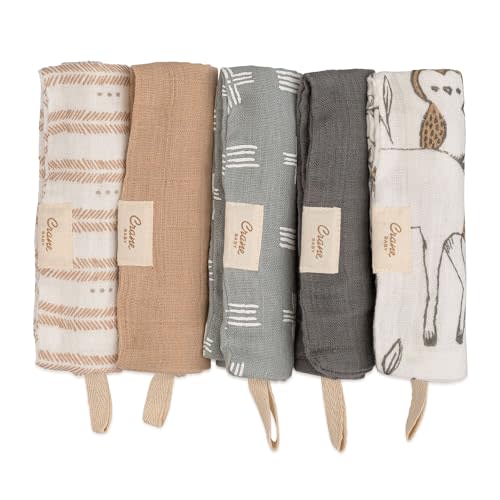 Crane Baby Wash Cloth Set, 100% Cotton Baby Washcloths, Set of 5 Baby Washcloths, Woodland Animal Theme, Baby Washcloths for Newborn, Muslin Baby Washcloths, Newborn Baby Gift, Baby Registry Gift