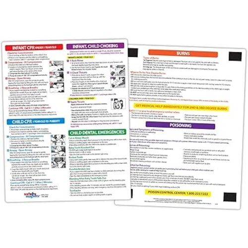 Infant, Child CPR Magnet - CPR, Choking, Poison, Burns, Dental Emergency First Aid Sign - Quick Reference Card, 8.5 x 11 in.