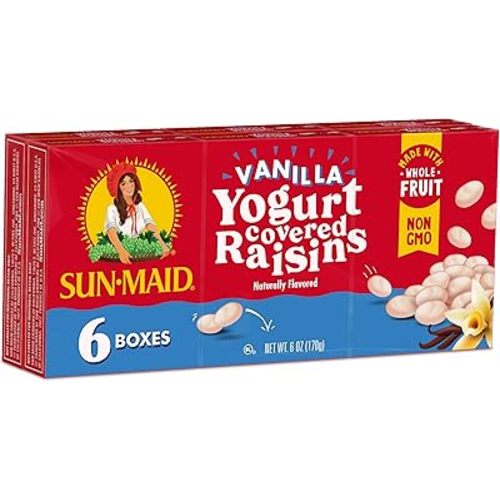 Sun-Maid Vanilla Yogurt Coated Raisins - (6 Pack) 1 oz Snack-Size Box - Yogurt Covered Dried Fruit Snack for Lunches and Snacks