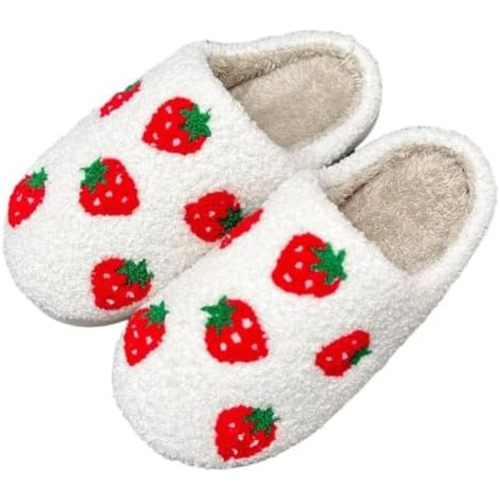 Women's Men's Strawberry Slippers Cute Fruit Home Slippers Winter Fuzzy Memory Foam Fluffy Warm House Shoes