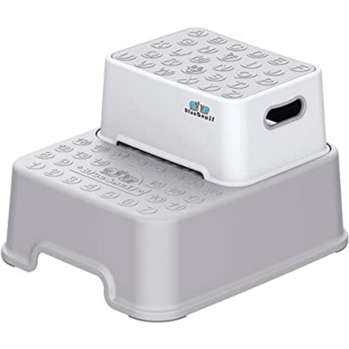BlueSnail Double up Step Stool for Kids, Anti-Slip Sturdy Toddler Two Step Stool for Bathroom,Kitchen and Toilet Potty Training(Gray)
